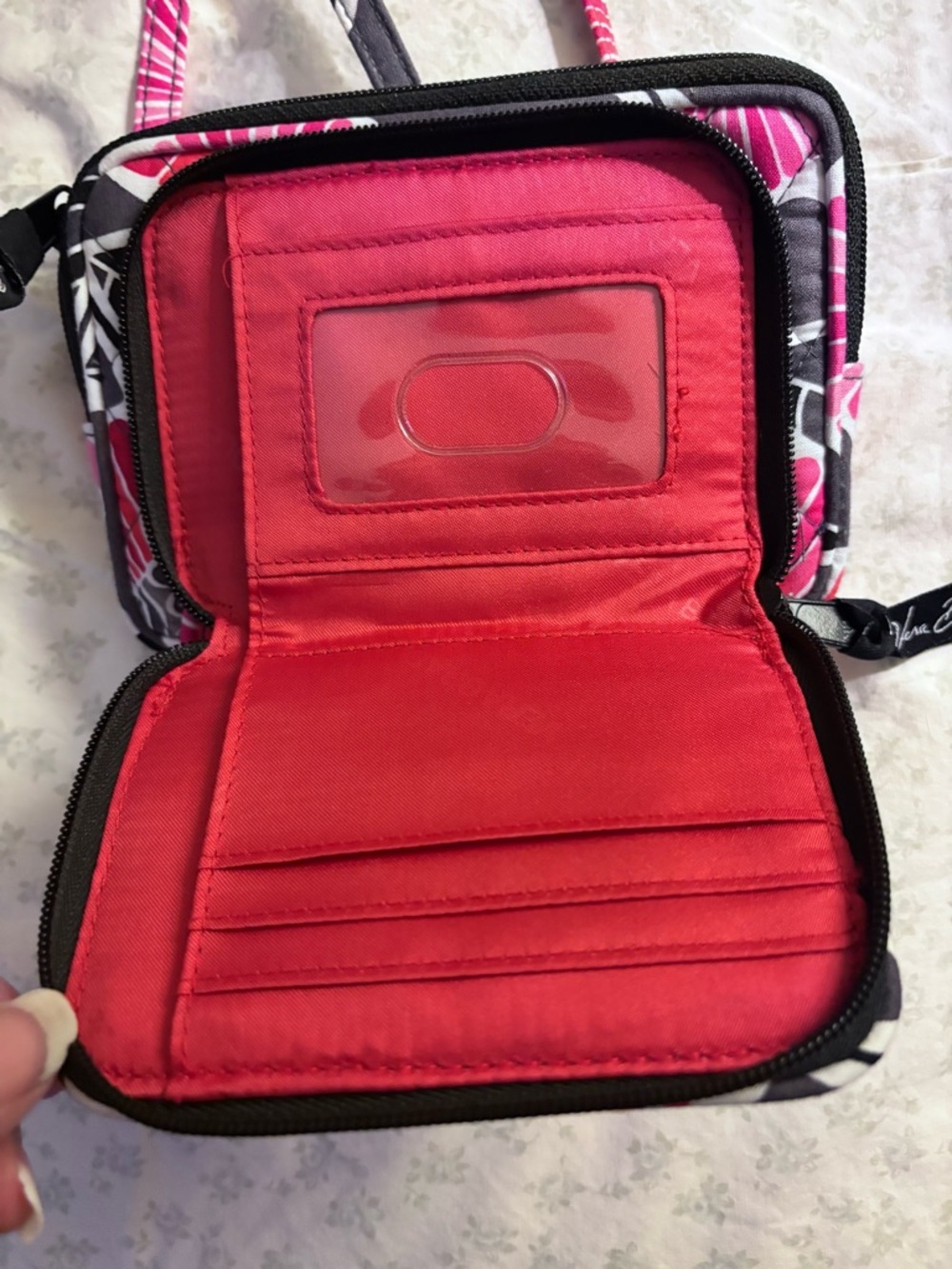 Vera Bradley Pink and Black Floral Crossbody Wristlet - Picture 5 of 7